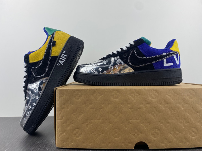 l**is V*t*n nike air force 1 low by virgil abloh black metallic silver