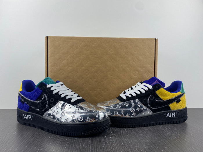 l**is V*t*n nike air force 1 low by virgil abloh black metallic silver